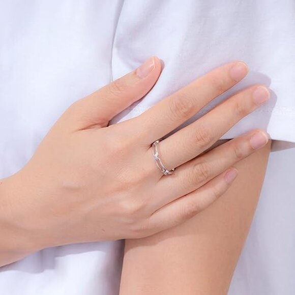 Rhodium Plated Sterling Silver Chain Link Band - Picture 2 of 5